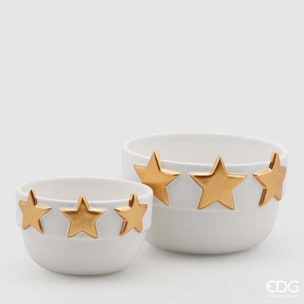 Edg Enzo De Gasperi Vaso basso con Stelle Oro in ceramica bianca (2 misure)  Piccolo