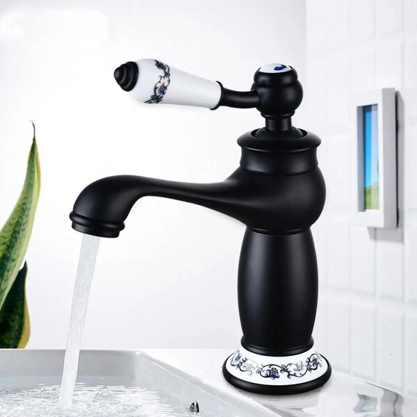 Rubinetto per bagno - Miscelatore lavabo - Montaggio a parete - Corpo in ottone - Cartuccia in Vetroceramica - Resistente alla ruggine e alla corrosione - Nero