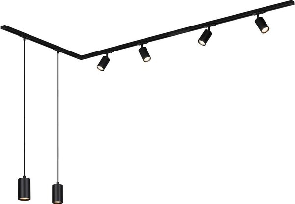 Sistema a binario Briloner Rail, set completo, 4 faretti GU10, 2 pendenti GU10, orientabili, forma a L, nero, 2,25 m