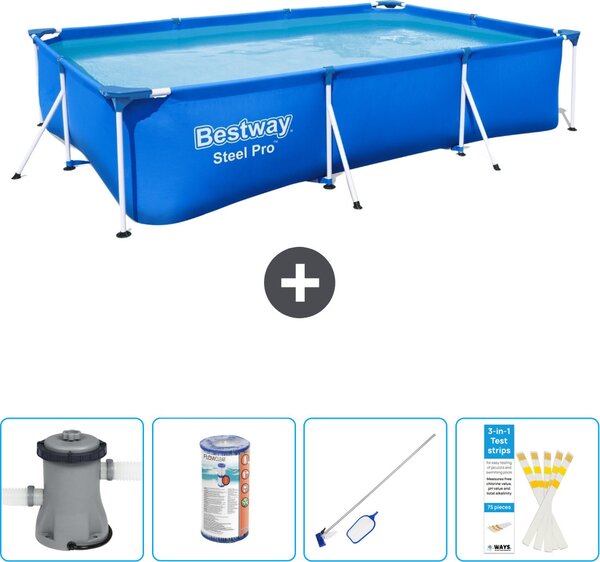 Piscina Bestway Pro rettangolare in acciaio - 300 x 201 x 66 cm - Blu - inclusa pompa - filtro - kit di pulizia - strisce reattive