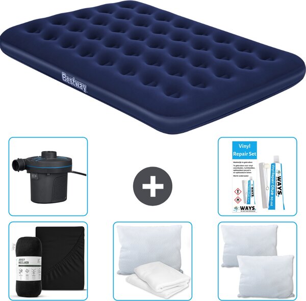 Materasso gonfiabile Bestway - Letto francese - 137 x 191 x 22 cm - Blu - Accessori inclusi