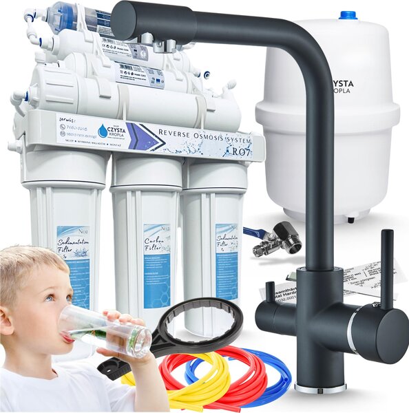 Filtro per l'acqua RO7, rubinetto da cucina a 3 vie Ari Venom nero-cromo