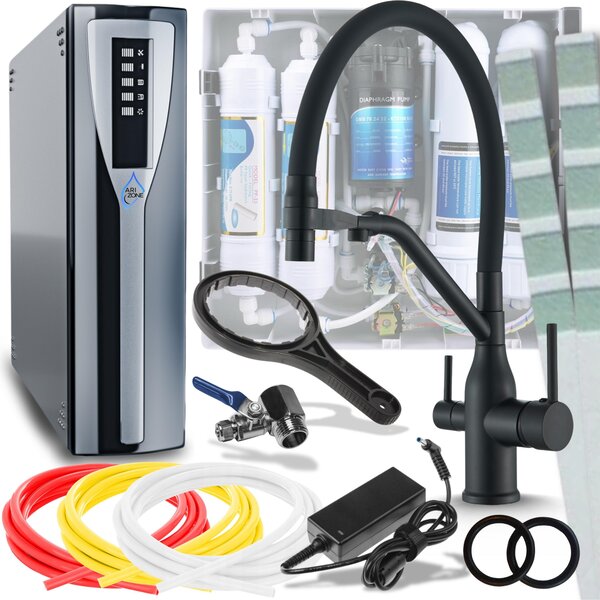 Rubinetto da cucina a 3 vie Ari Magneto con doccetta estraibile e beccuccio girevole 360, nero opaco, per acqua filtrata
