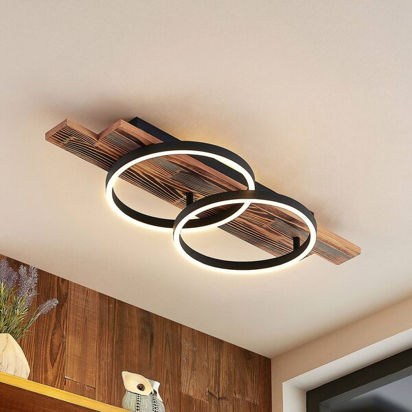 Plafoniera a LED Sentoa Lindby, dimmerabile, Legno chiaro, Soggiorno / Sala da pranzo, Legno, Moderno, Plafoniera LED