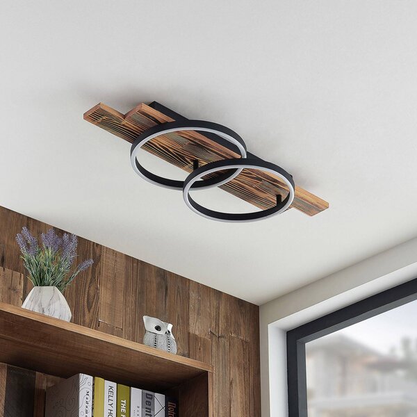 Plafoniera a LED Sentoa Lindby, dimmerabile, Legno chiaro, Soggiorno / Sala da pranzo, Legno, Moderno, Plafoniera LED