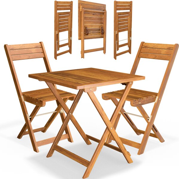 CASARIA® Set da Balcone Tavolo e 2 Sedie in Legno di Acacia Pieghevole 3 Pezzi per 2 Persone da Giardino Esterno Tavolino Terrazza Bar Bistro Salotto