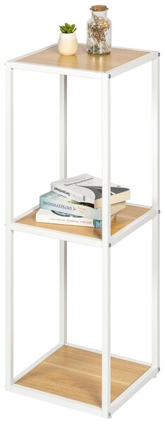 : scaffale a colonna eluno in metallo bianco opaco con 3 ripiani in legno, piedini regolabili in altezza, ideale come libreria, scaffale per il bagno o scaffale per la dispensa, versatile e con ampio spazio per libri, piante e oggetti decorativi