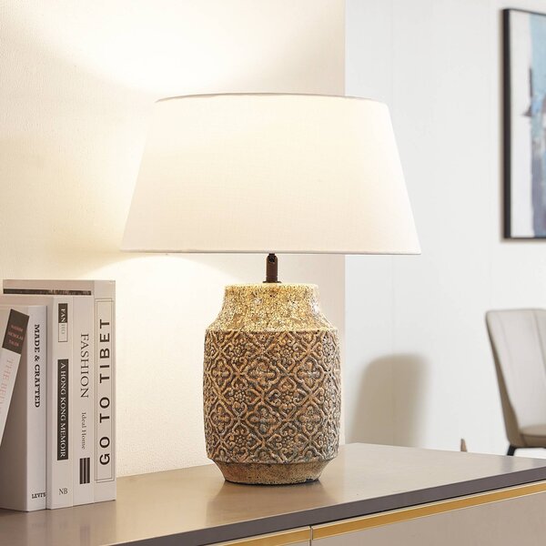 Lampada da tavolo Aelith Lindby, Alluminio / Grigio / Zincato, Soggiorno / Sala da pranzo, Tessuto / Stoffa / Seta, Campagna / Rustiche, Lampada da tavolo