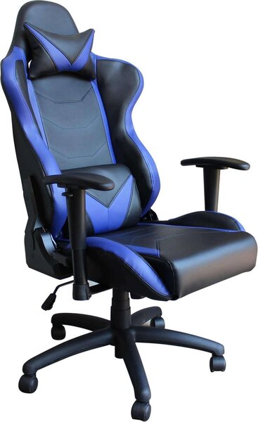 Milani Home - poltrona gaming ergonomica con braccioli, poggiatesta e supporto lombare, girevole regolabile, blu, in poliuretano