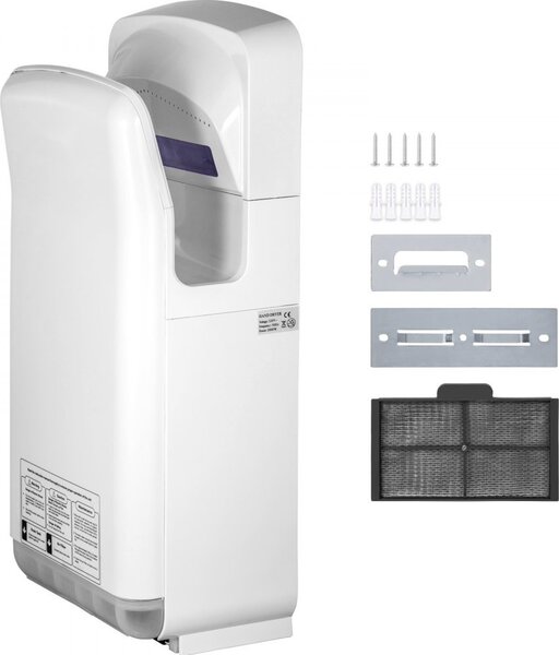 Asciugamani 2000W - Asciugamani elettrico commerciale con filtro HEPA - Asciugamani a parete - Motore a spazzole di carbone - Asciugamani - Bianco - Velocità dell'aria 100m/s - Ideale per aeroporti, uffici, centri commerciali