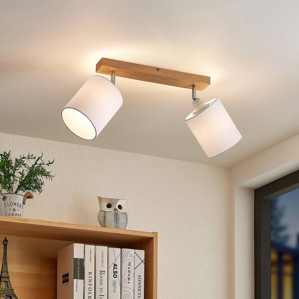 Faretto da soffitto Lindby Imarin, a 2 luci, rovere/bianco Imarin Lindby, dimmerabile, Legno chiaro, Soggiorno / Sala da pranzo, Legno, Scandinavo, Faretto
