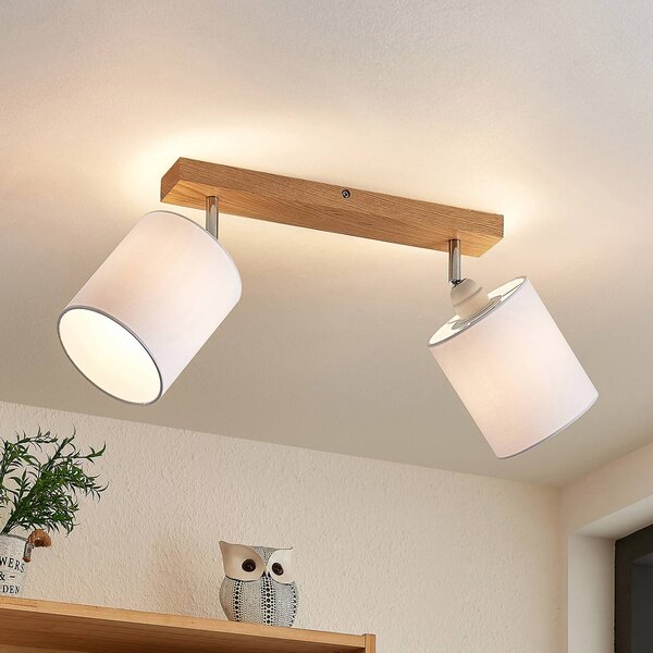Faretto da soffitto Lindby Imarin, a 2 luci, rovere/bianco Imarin Lindby, dimmerabile, Legno chiaro, Soggiorno / Sala da pranzo, Legno, Scandinavo, Faretto