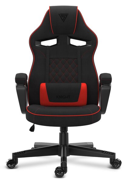 Sedia da gioco SENSE7 Knight in tessuto nero-rosso - Sedia da ufficio ergonomica Sedia da scrivania Sedia da computer Sedia da gaming Sedia da corsa 120 kg