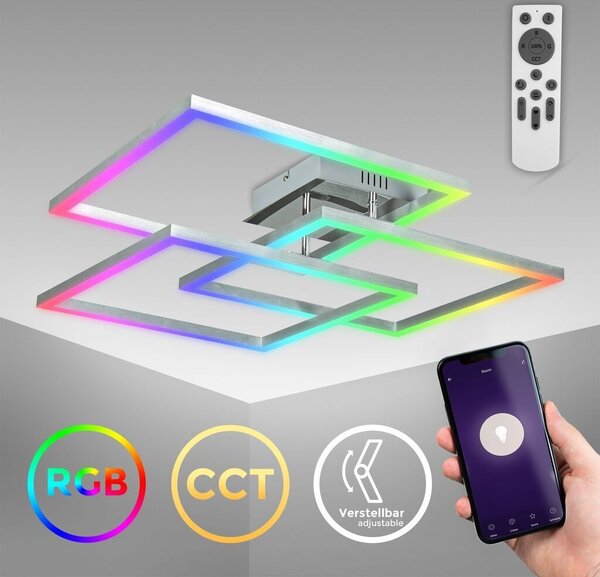 B.K.Licht Plafoniera LED smart WiFi, App e telecomando, controllo vocale, dimmerabile, CCT luce calda, neutra, fredda, colorata RGB, iOS & Android