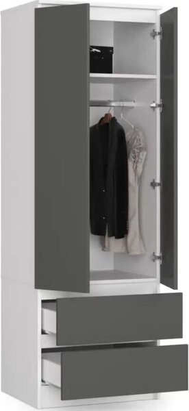 BDW, armadio 2 ante 2 cassetti, 180x60x51 cm, bianco/grigio