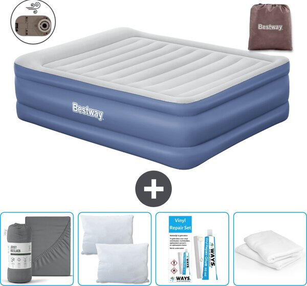 Materasso gonfiabile Bestway - 2 persone - 152 x 203 x 61 cm - Grigio/Blu - Accessori inclusi