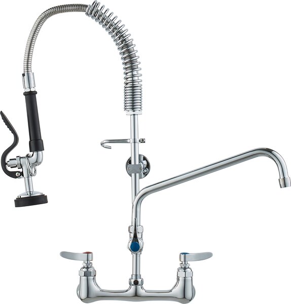 VEVOR Rubinetto commerciale con doccetta pre-lavello, altezza 63 cm, bocca girevole 305 mm, montaggio a parete Rubinetto per lavello, struttura in ottone con doccetta estraibile, per lavello a 1/2/3 scomparti