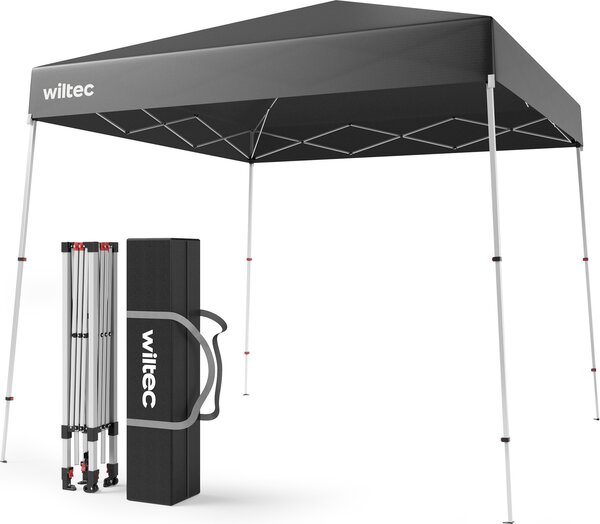 Gazebo pieghevole Wiltec 250 x 250 x 270 cm grigio impermeabile, gazebo con chiusura centralizzata, gazebo da giardino con gambe regolabili, gazebo da festa per festival