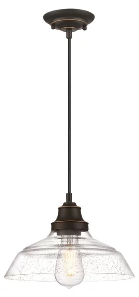 Lampada a sospensione a una luce Iron Hill bronzo / vetro antico