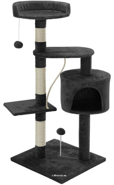 CADOCA Albero Tiragraffi 112 cm 3 Piattaforme 1 Cuccia per Gatti 2 Palline 1 Corda da Gioco Affila Unghie Gatto