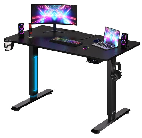 CASARIA® Scrivania Regolabile in Altezza 110x60 cm Elettrica Supporto Cuffie Portabicchieri Scrivania da Gioco Look Carbonio Design