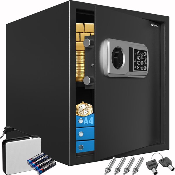 DEUBA® XXL Cassaforte Elettronica 35x40x40cm Doppi Bulloni Illuminazione Interna Cassetta Sicurezza Documenti Nero