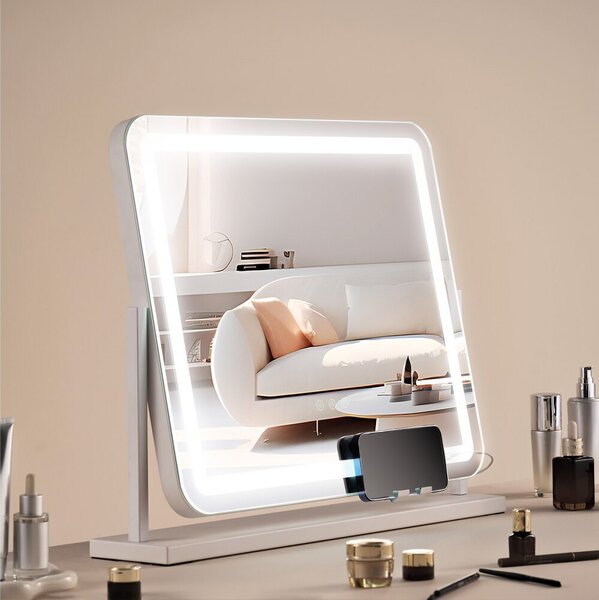 Hollywood make-up mirror - Specchio cosmetico con 3 colori e connessione USB - 547x447 mm - Ideale per il trucco e la bellezza