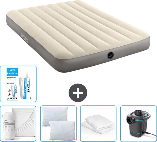 Letto ad aria Intex - Letto matrimoniale - 137 x 191 x 25 cm - Beige - Consegna inclusa Lenzuolo di ricambio - Bacio - Pompa - Set di riparazione e protezione del cuscino