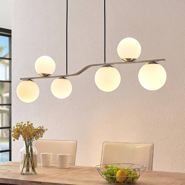 Lampada a sospensione Avalyn Lindby, dimmerabile, Alluminio / Grigio / Zincato, Soggiorno / Sala da pranzo, Vetro, Moderno, Lampada a sospensione