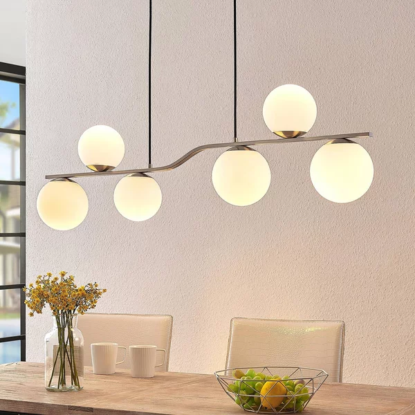 Lampada a sospensione Avalyn Lindby, dimmerabile, Alluminio / Grigio / Zincato, Soggiorno / Sala da pranzo, Vetro, Moderno, Lampada a sospensione