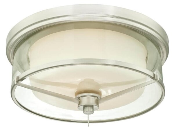 Plafoniera Glenford 33 cm in nichel spazzolato con vetro smerigliato e vetro trasparente con 2 sorgenti luminose