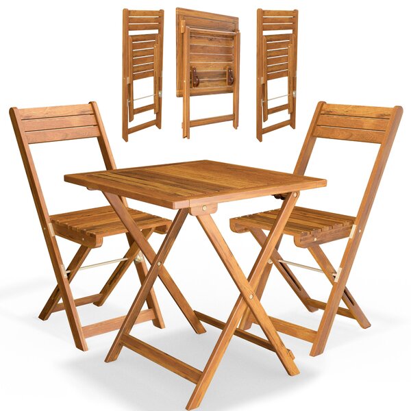 CASARIA® Set da Balcone Tavolo e 2 Sedie in Legno di Acacia Pieghevole 3 Pezzi per 2 Persone da Giardino Esterno Tavolino Terrazza Bar Bistro Salotto