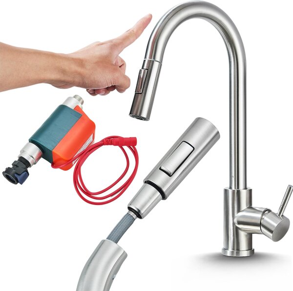 Rubinetto da cucina Ari TOTTO con doccetta estraibile, canna girevole 360 gradi, sensore touch, acciaio inox