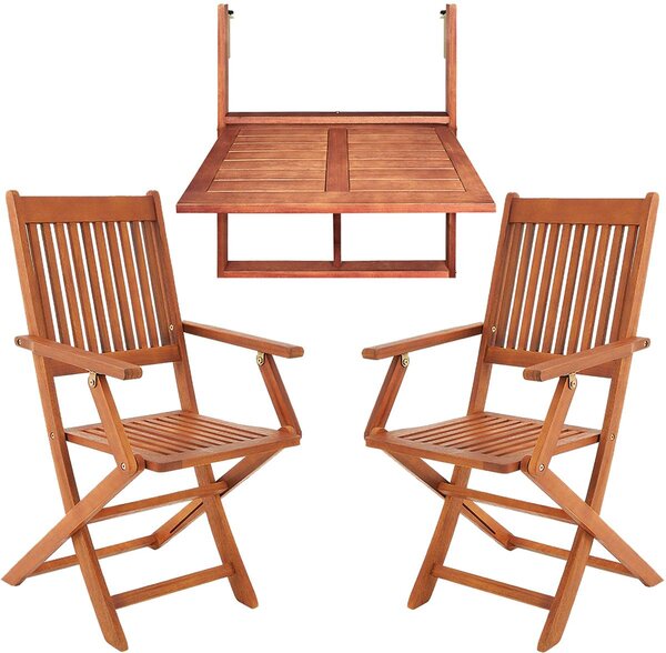 Casaria Set da Balcone 3 Pezzi in Legno di Acacia Resistente 65x45x87cm FSC Tavolo Sedie Pieghevole da Giardino Balcone Esterno