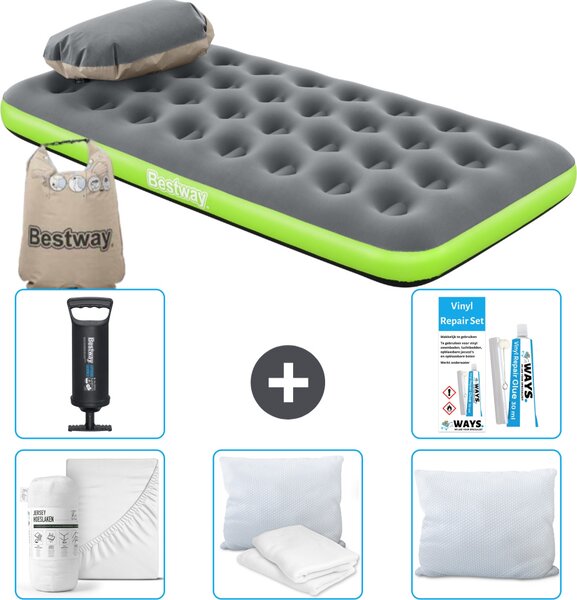 Materasso gonfiabile Bestway - 1 persona - 99 x 188 x 22 cm - grigio/verde - accessori inclusi