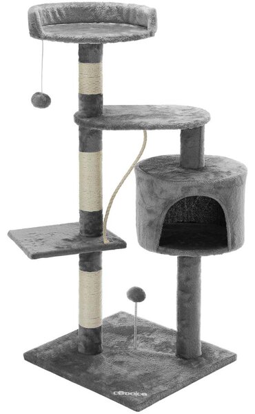 CADOCA Albero Tiragraffi 112 cm 3 Piattaforme 1 Cuccia per Gatti 2 Palline 1 Corda da Gioco Affila Unghie Gatto