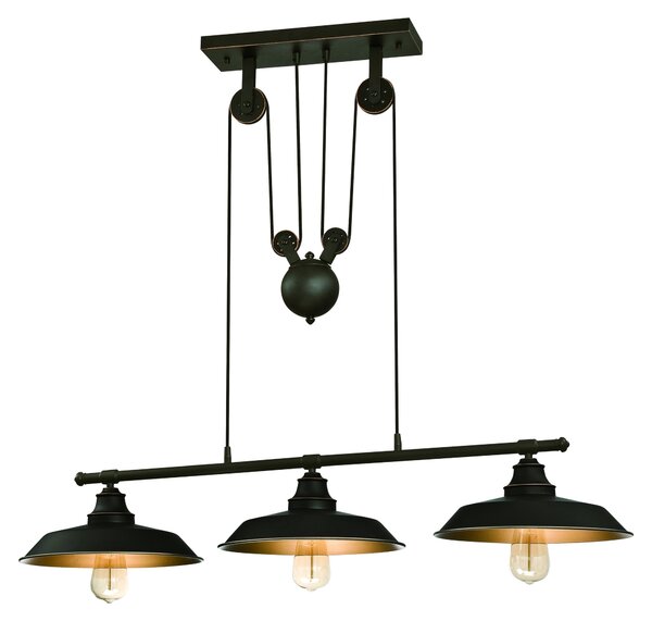Lampada a sospensione a tre luci Iron Hill bronzo oliato