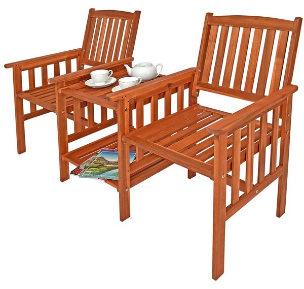 CASARIA® Panchina da Giardino in Legno Acacia Resistente alle Intemperie con Tavolo Portaoggetti a 2 Posti 320kg 164x63cm Panca da Esterno Terrazza