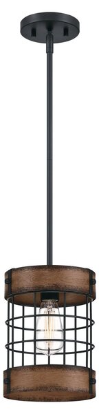 Lampada a sospensione Langston Nero / Legno da fienile per 1 sorgente luminosa