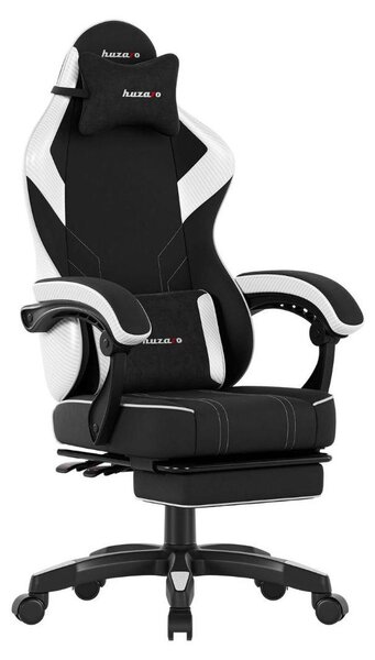 Sedia da gioco Huzaro Force 3.7 bianca, schienale regolabile, cuscino lombare e cervicale, poggiapiedi, braccioli morbidi, rotelle silenziose