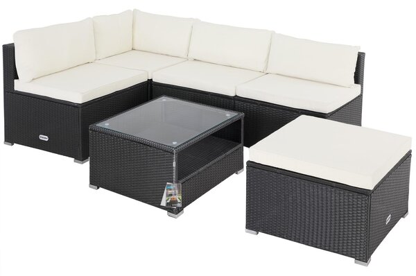 Casaria Set Salotto in Polyrattan XL Cuscini Imbottiti Tavolo in Vetro Resistente Mobili Giardino Salottino Angolo Ripiano Extra
