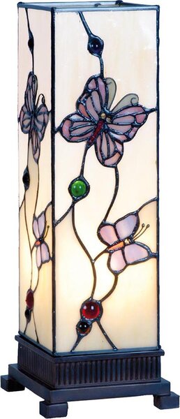 Lampada da tavolo Tiffany Clayre & Eef 12x12x35 cm Farfalla in vetro rosa bianco