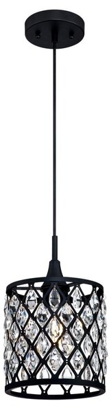 Pendente a luce singola Waltz nero con cristalli