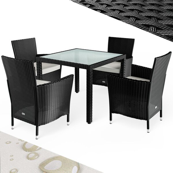 Casaria Set di Sedute in Polyrattan 4 Sedie Impilabili Tavolo da Giardino 90 x 90 cm Resistente Gruppo Sedute Terrazza Balcone