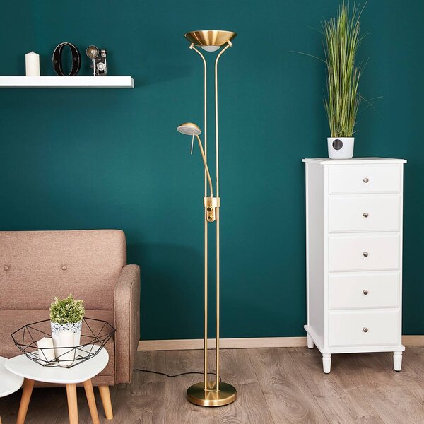 Lampada da terra con luce lettura Josefin Lindby, dimmerabile, Ottone / Oro, Soggiorno / Sala da pranzo, Metallo, Moderno, Lampada LED da terra