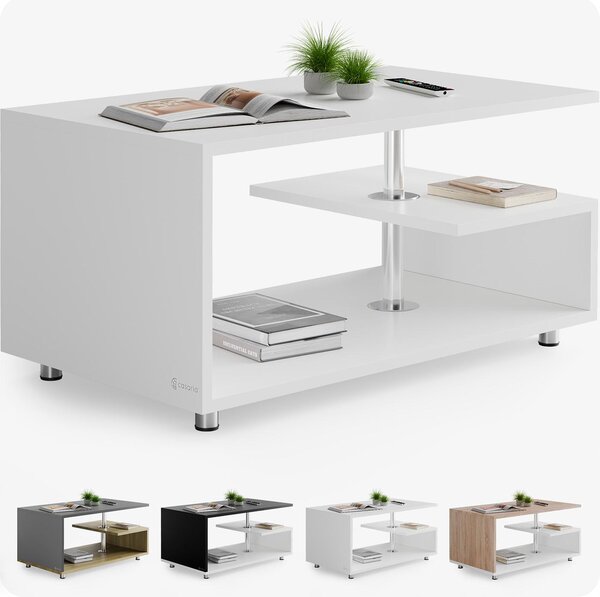 CASARIA® Tavolino Orlando 95x55x50cm 3 Ripiani Legno Regolabile in Altezza Tavolo Basso da Caffé Salotto da Divano Design Moderno
