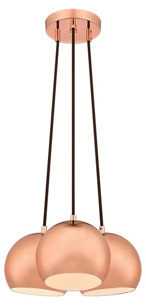 Lampada a sospensione a grappolo, versione in rame per 3 sorgenti luminose