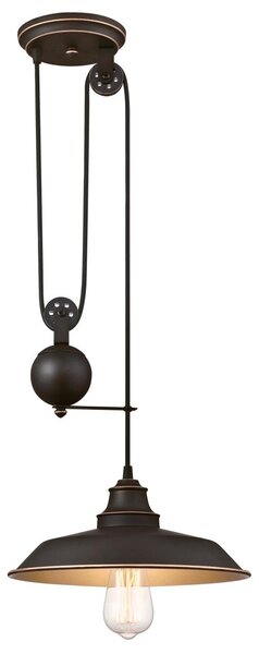 Lampada a sospensione a fiamma singola Iron Hill in bronzo oliato con tirante a fune