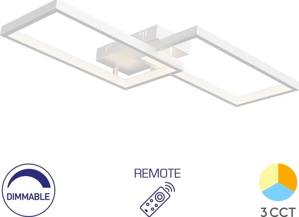 Plafoniera a LED Braytron 40 W, dimmerabile, bianco caldo, bianco neutro, bianco freddo, 4400 lm, 120°, bianco, alluminio