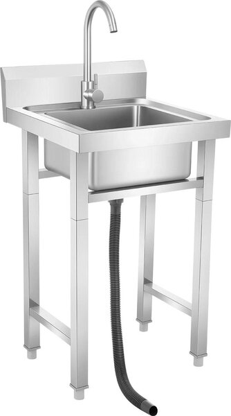 Lavello industriale - Da appoggio - Acciaio inox 201 - Rubinetto girevole a 360° - Cestello filtrante - Lucido e spazzolato - Argento